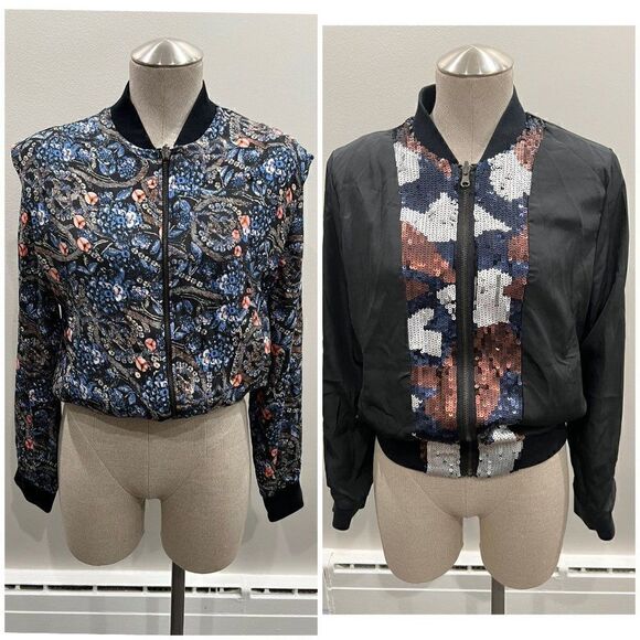 Joe's Jeans Reversible Floral and Sequin Silk Bomber Jacket Size M - Picture 2 of 10